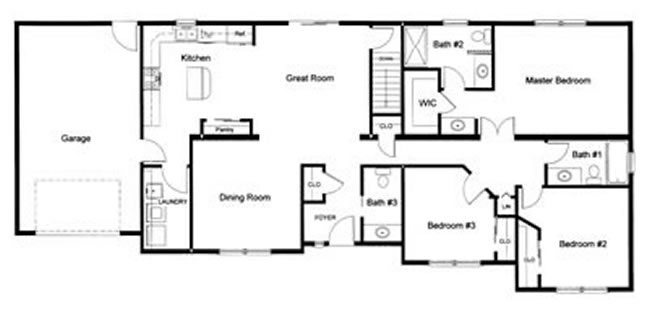 3 bedroom, 2 ½ bath open modular floor plan created and designed by our customer for a comfortable traffic flow. The open great room leading to the rear deck provides this family with great outdoor access.